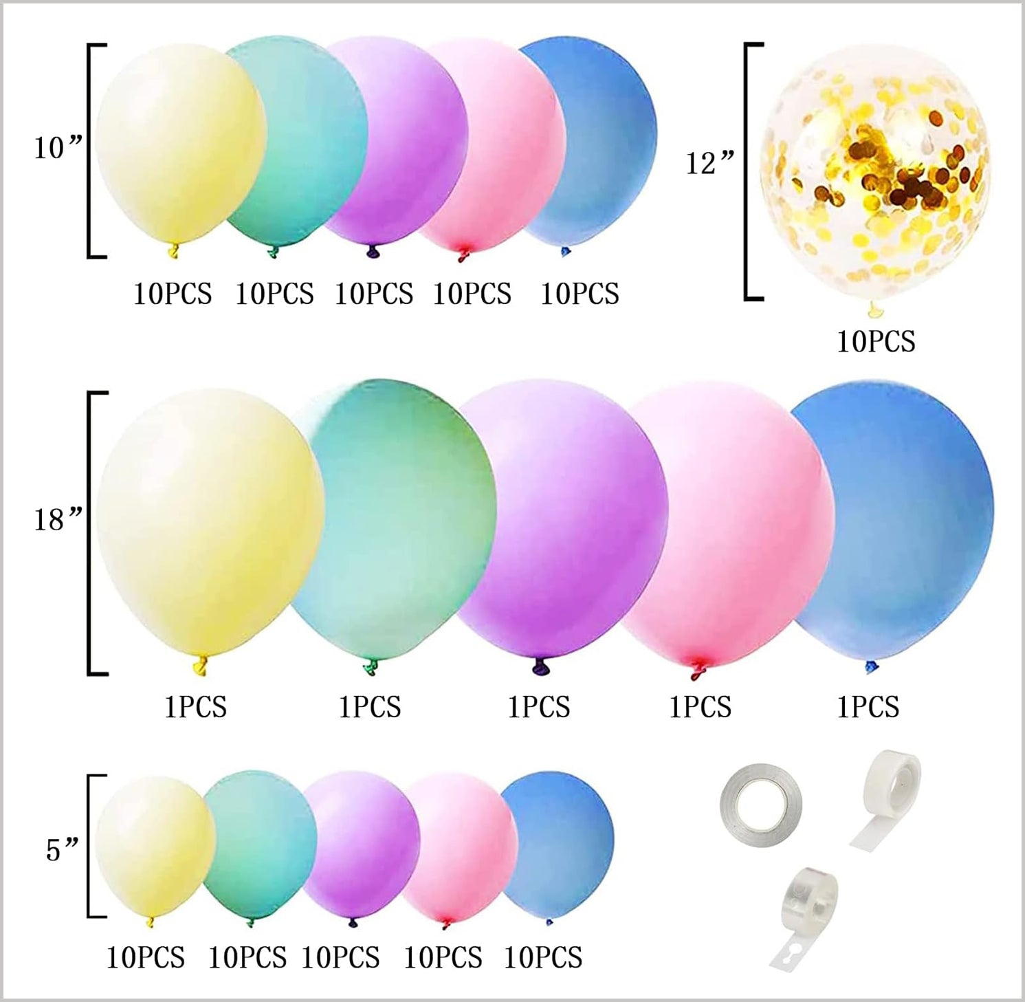 119 PCS Pastel Rainbow Macaron Balloons Candy Colored Latex Party Balloons with Gold Confetti Balloons Garland Arch Kit for Birthday Party Decorations Wedding Bride Fiesta Party