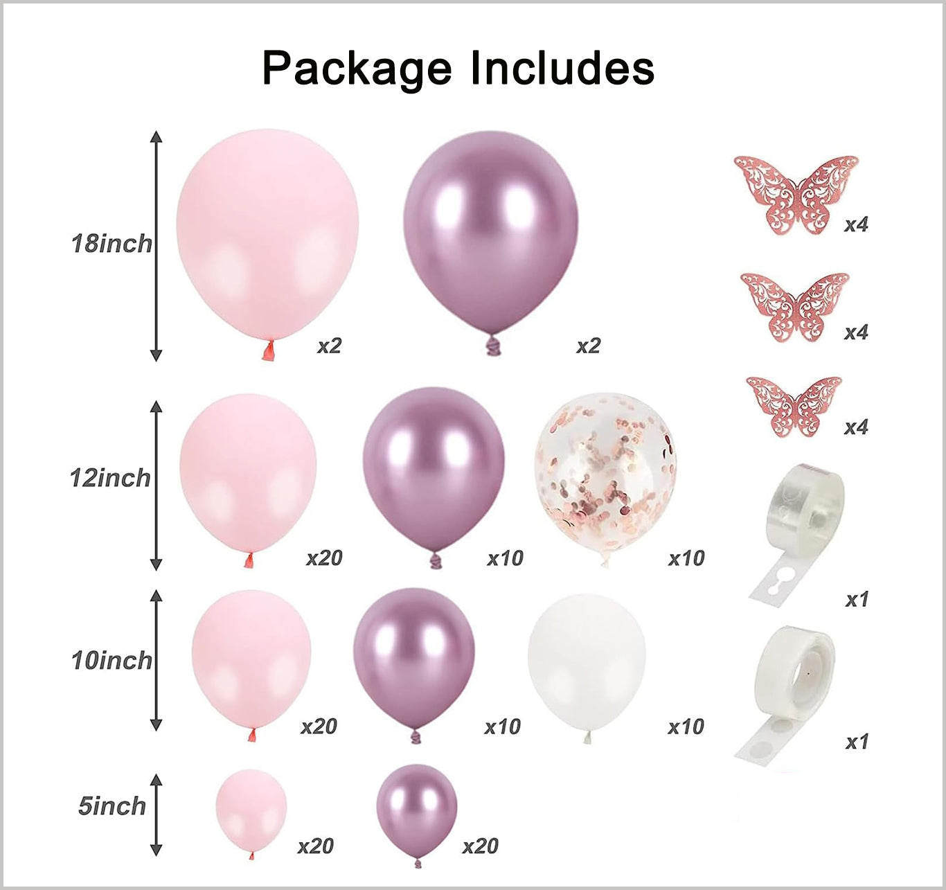 Butterflies Balloon Garland Kit, 139 Pcs Pastel Pink Metallic Pink Rose Gold Confetti Latex Balloons with 12 Pcs Butterfly Stickers for Birthday Wedding Bridal Theme Party Decoration
