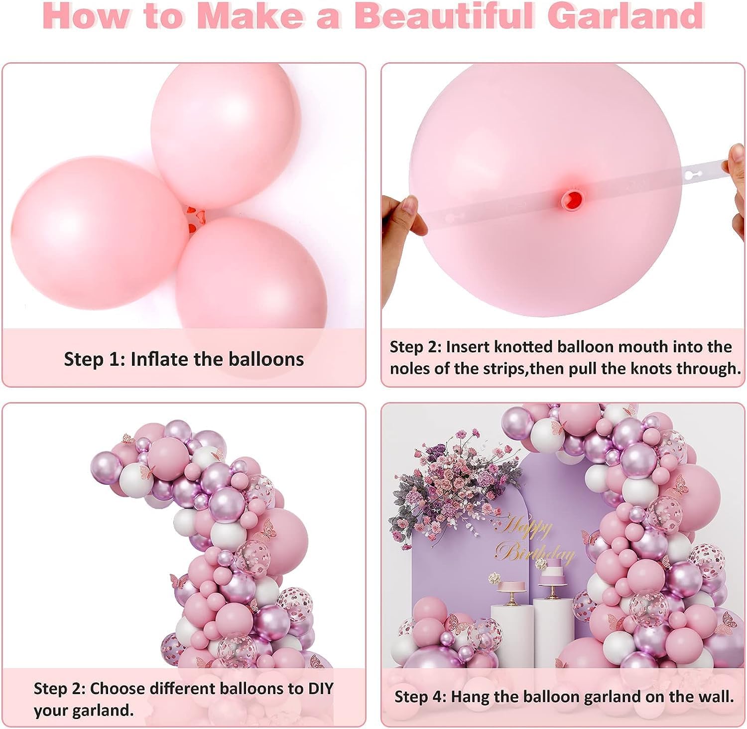 Butterflies Balloon Garland Kit, 139 Pcs Pastel Pink Metallic Pink Rose Gold Confetti Latex Balloons with 12 Pcs Butterfly Stickers for Birthday Wedding Bridal Theme Party Decoration