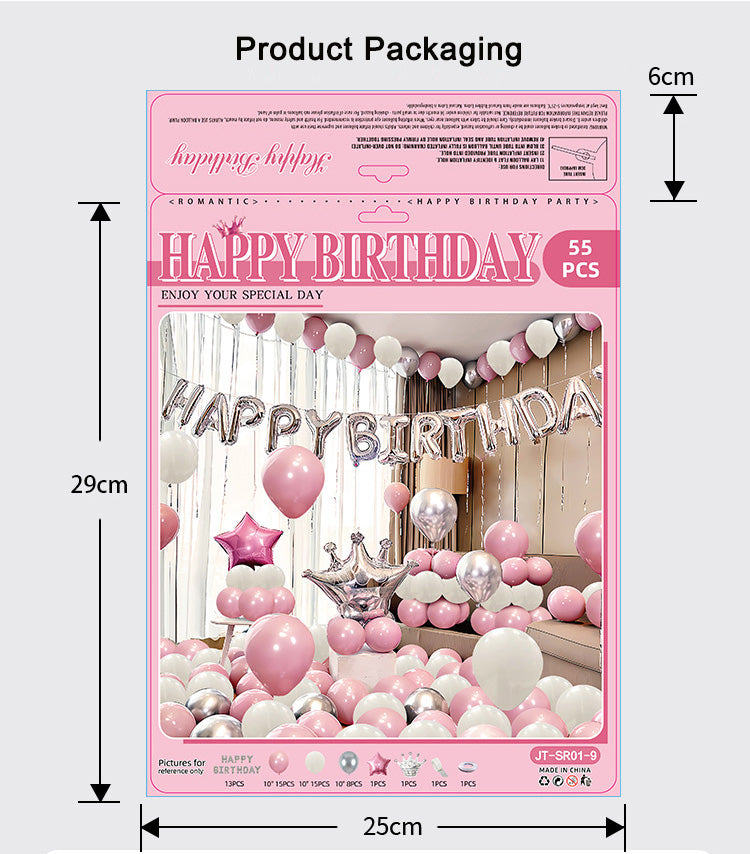 55 pieces of pink, white, silver party balloon set Crown balloons are suitable for decorating wedding princess parties, birthday party balloon scenes.