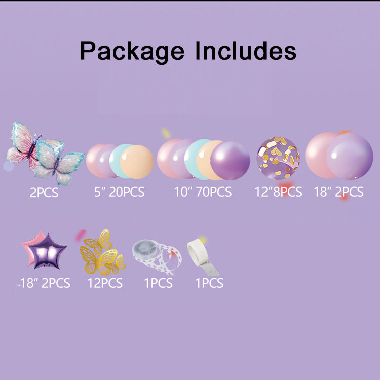 115 Butterfly Party Balloon Chain Set Suitable for Wedding, Birthday, Balloon Decoration, Luxury Scene, Store Celebration Arch Balloon Chain