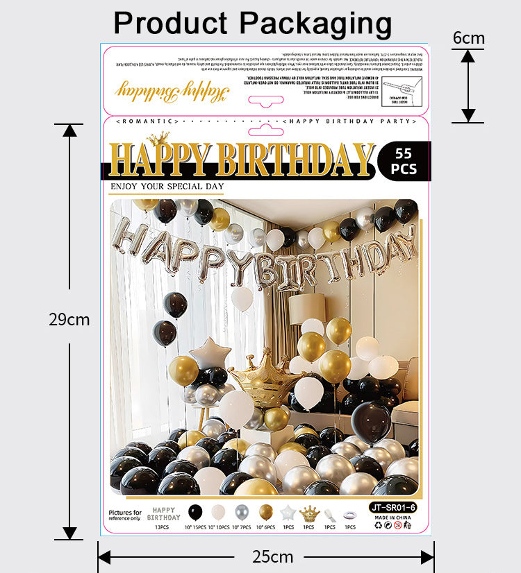 97 pieces of black, gold, silver party balloon set with gold crown balloon decoration suitable for decorating wedding princess parties, birthday party balloon scenes.