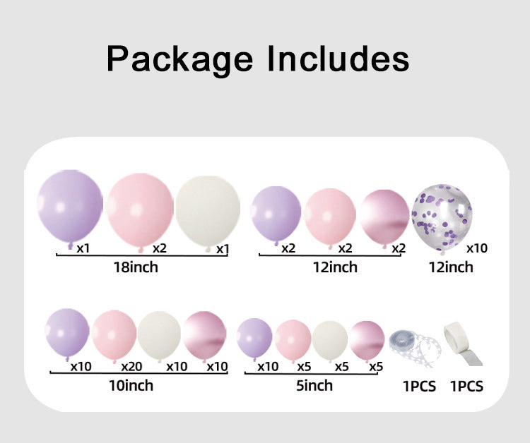 97 pieces of pink violet balloon birthday party set decorated with violet paper scraps and transparent balloons, suitable for wedding princess parties, girls' birthday decorations