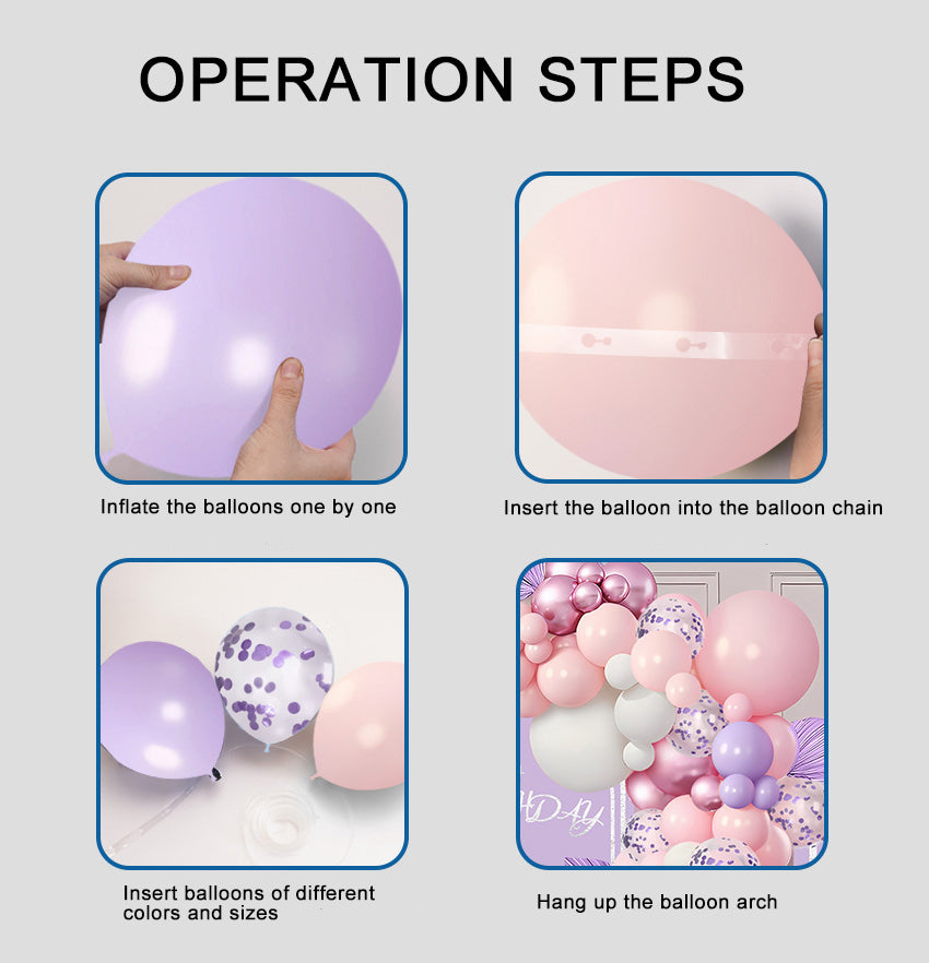 97 pieces of pink violet balloon birthday party set decorated with violet paper scraps and transparent balloons, suitable for wedding princess parties, girls' birthday decorations