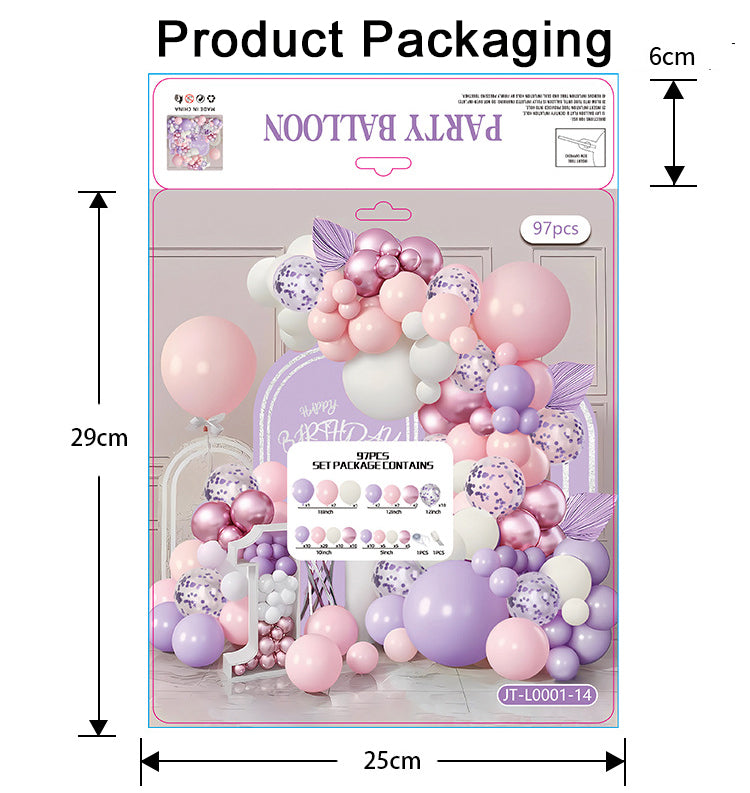 97 pieces of pink violet balloon birthday party set decorated with violet paper scraps and transparent balloons, suitable for wedding princess parties, girls' birthday decorations