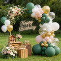 117PCS Olive Green Balloon Garland Kit with White & Gold Confetti Balloons – Retro Green and Metallic Gold Chrome Latex Balloons for Wedding, Birthday Party Decorations
