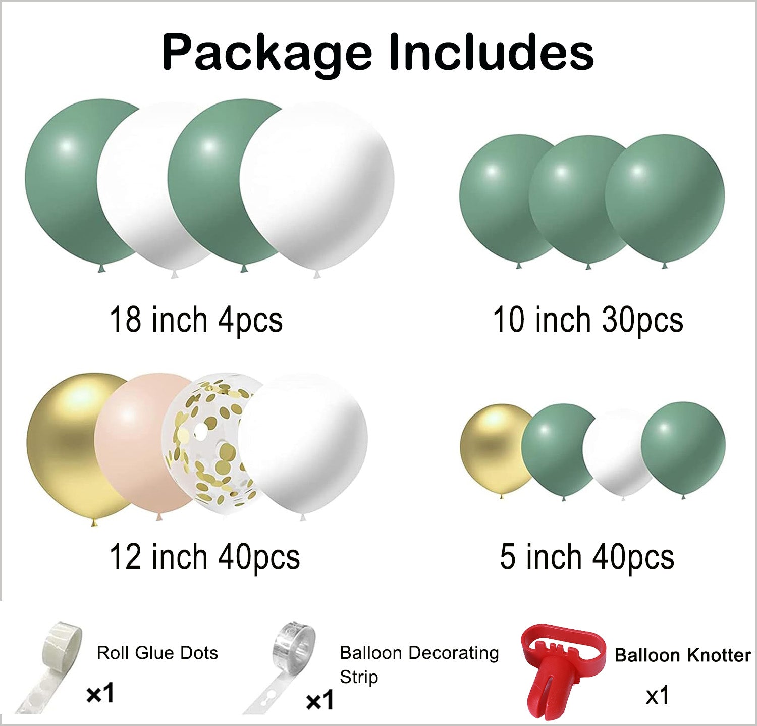 117PCS Olive Green Balloon Garland Kit with White & Gold Confetti Balloons – Retro Green and Metallic Gold Chrome Latex Balloons for Wedding, Birthday Party Decorations