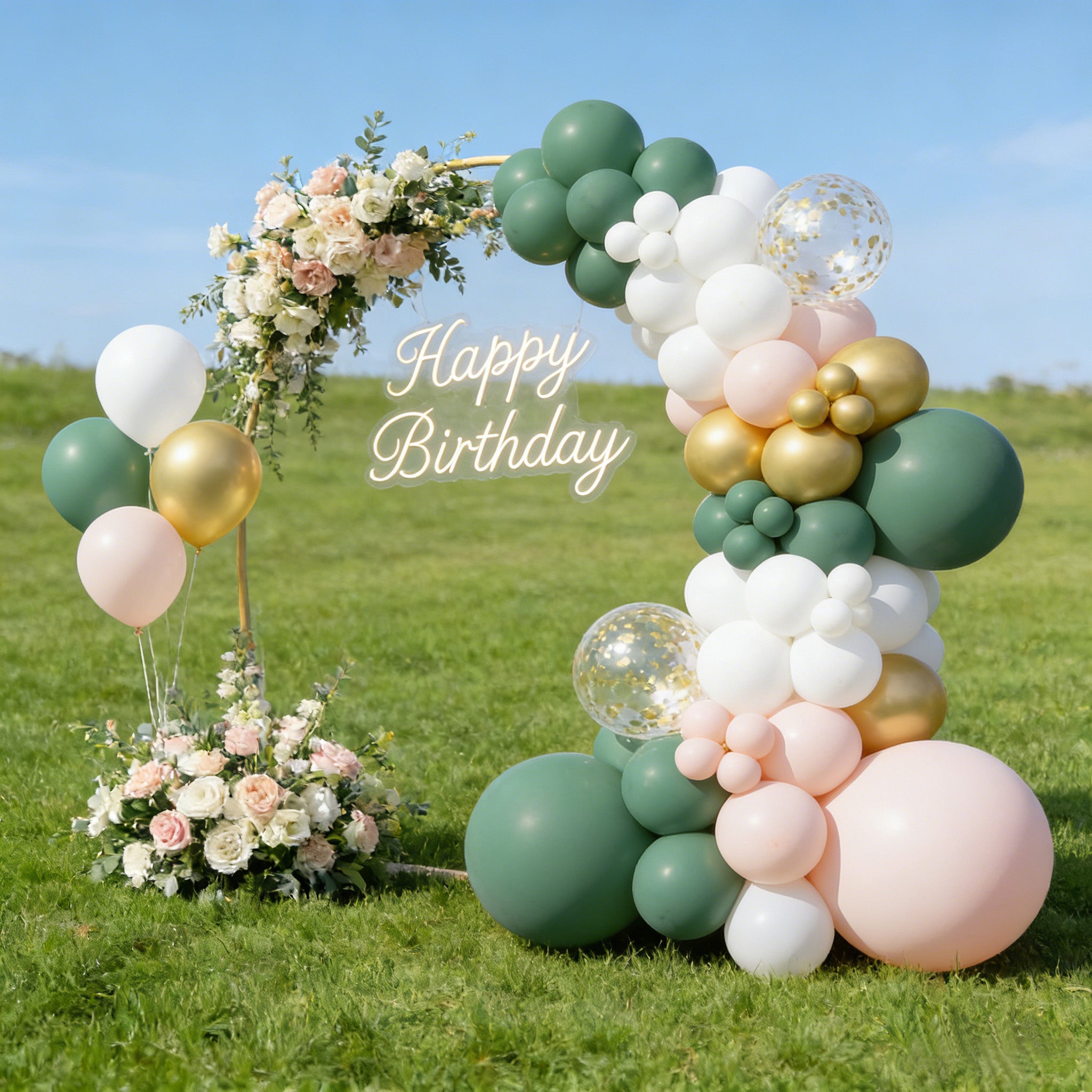 117PCS Olive Green Balloon Garland Kit with White & Gold Confetti Balloons – Retro Green and Metallic Gold Chrome Latex Balloons for Wedding, Birthday Party Decorations