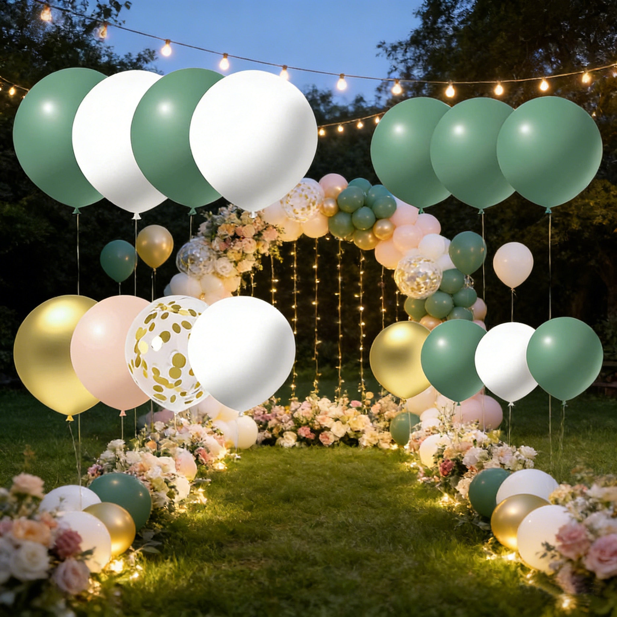 117PCS Olive Green Balloon Garland Kit with White & Gold Confetti Balloons – Retro Green and Metallic Gold Chrome Latex Balloons for Wedding, Birthday Party Decorations